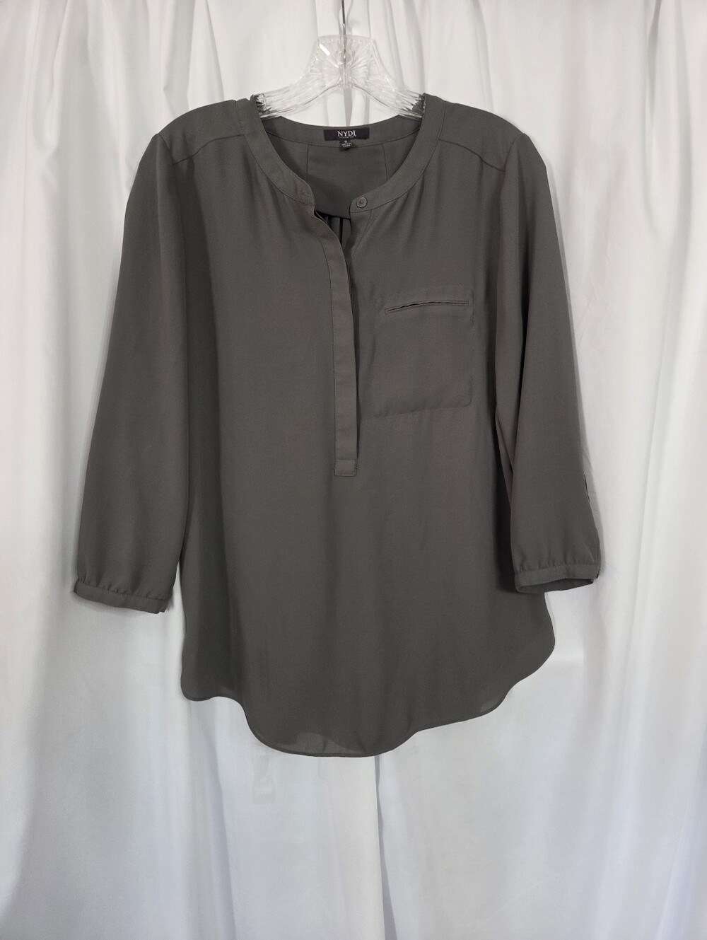 NYDJ Olive Green Henley Blouse with Chest Pocket Size S